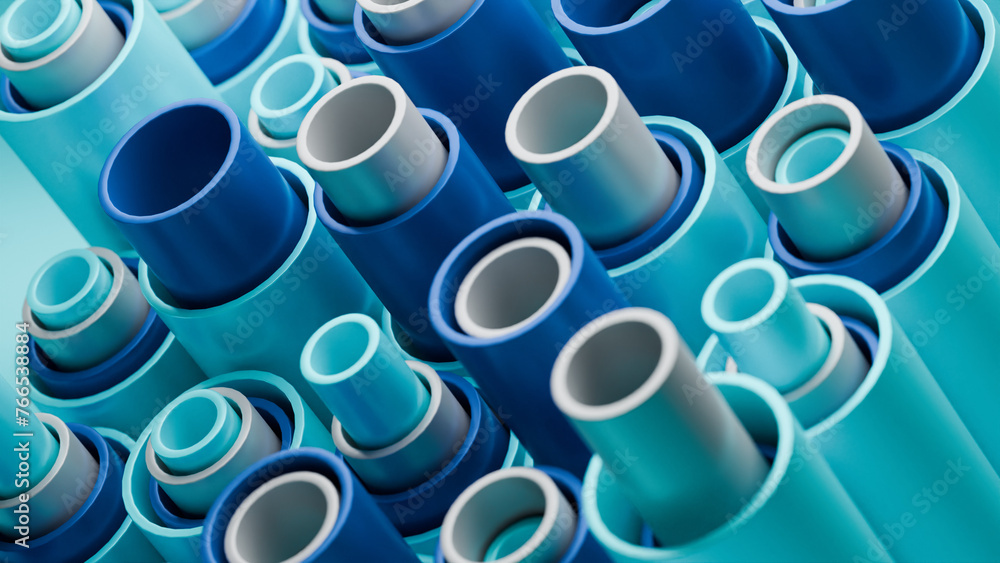Blue and grey tube pipes, 3d render Blue and grey tube pipes, 3d render