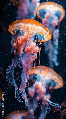 Fantastic Colorful Jellyfish underwater close-up