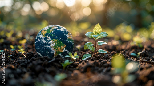 Earth Days. A globe with a young growing plant. © senadesign