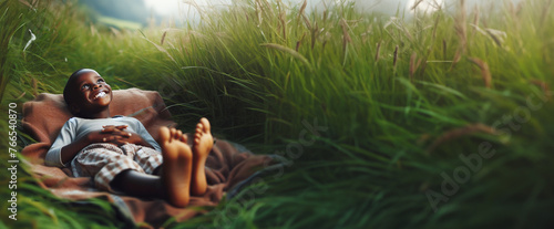 Hintergründe Vorlagen draußen im Freien ein Junge liegt glücklich lächelnd barfuß auf einer Decke im hohen grünen Gras in Sommer Sonne Strahlen genießt Freizeit Urlaub Ferien Natur Freiheit Schönheit 