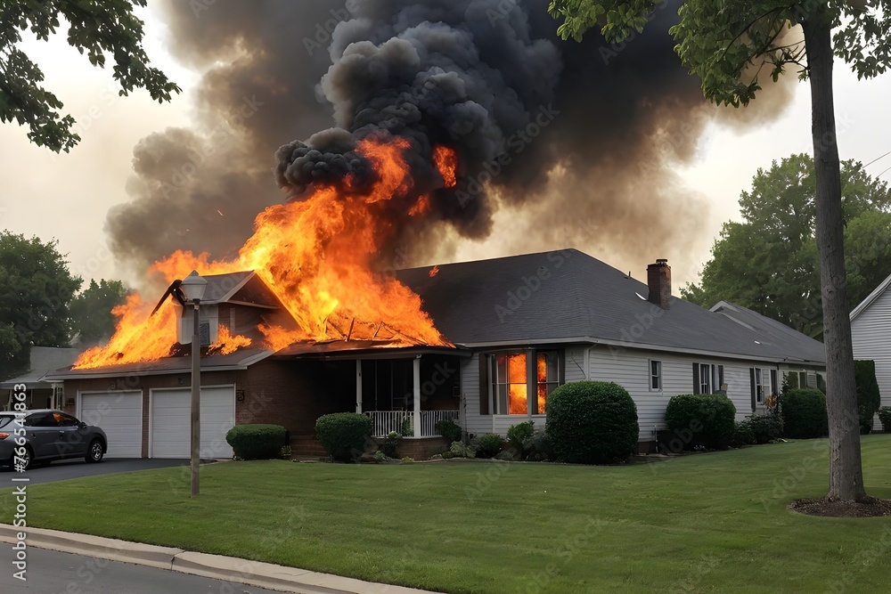 Fototapeta premium Burning house, fire