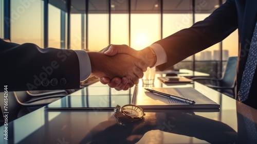 Two men shaking hands in a business meeting