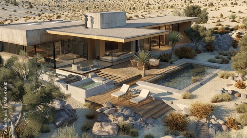 Exquisite modern desert house with pool and panoramic view.