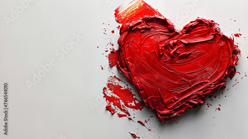 Corazón rojo pintado con pincel sobre una superficie blanca