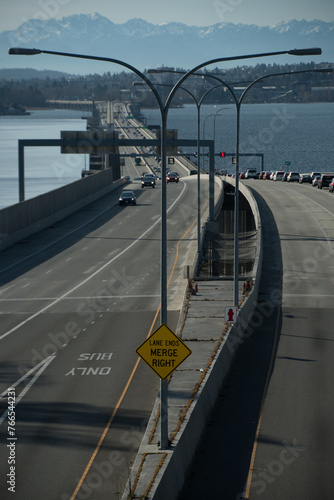 Aerial view of Evergreen Floating Bridge looking from Eastside photo