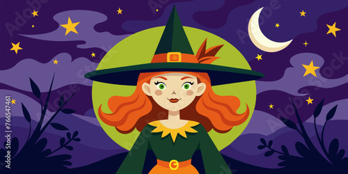 Graphic drawing portrait of a witch in a hat looking in front of her. a magical, mystical event. Concept - Walpurgis Night, Halloween, Sabbath