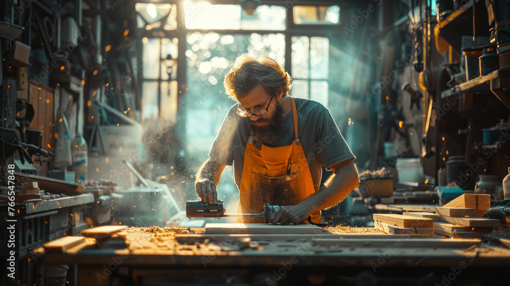 man using a circular saw and wood in factory,generative ai man using a circular saw and wood in factory,generative ai