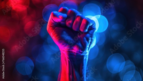Powerful clenched fist against illuminated background © Minerva Studio