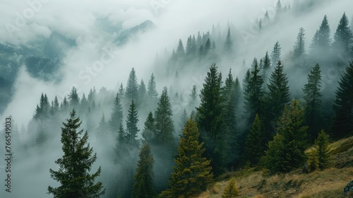 Foggy mountain landscape. Carpathian mountains © Amer