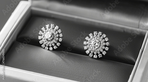 The impeccable presentation of these exquisite diamond earrings in a luxurious box against a gray background truly makes them the perfect gift for any occasion