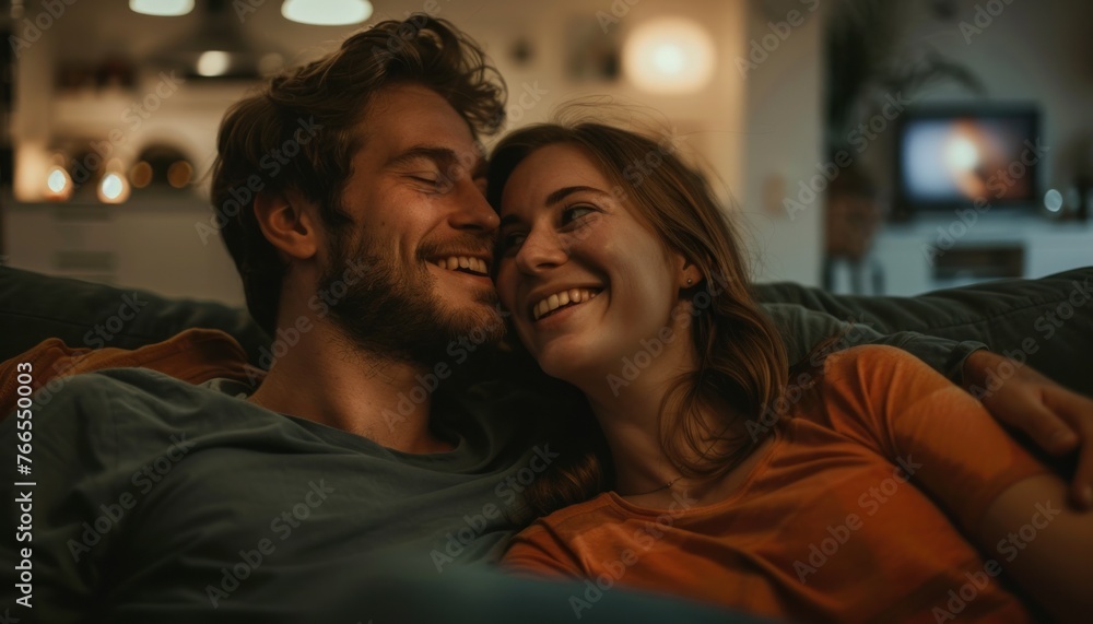 Intimate couple enjoying a cozy evening at home Intimate couple enjoying a cozy evening at home