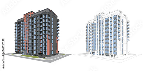 Vector architectural project of a multistory building