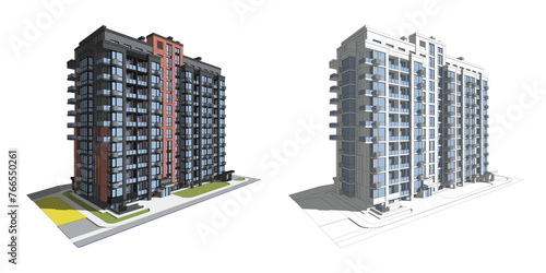 Vector architectural project of a multistory building