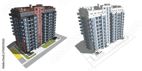 Vector architectural project of a multistory building photo