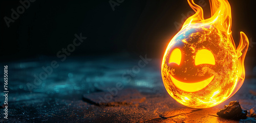 A close-up shot of a vibrant fire emoji glowing against a dark surface.