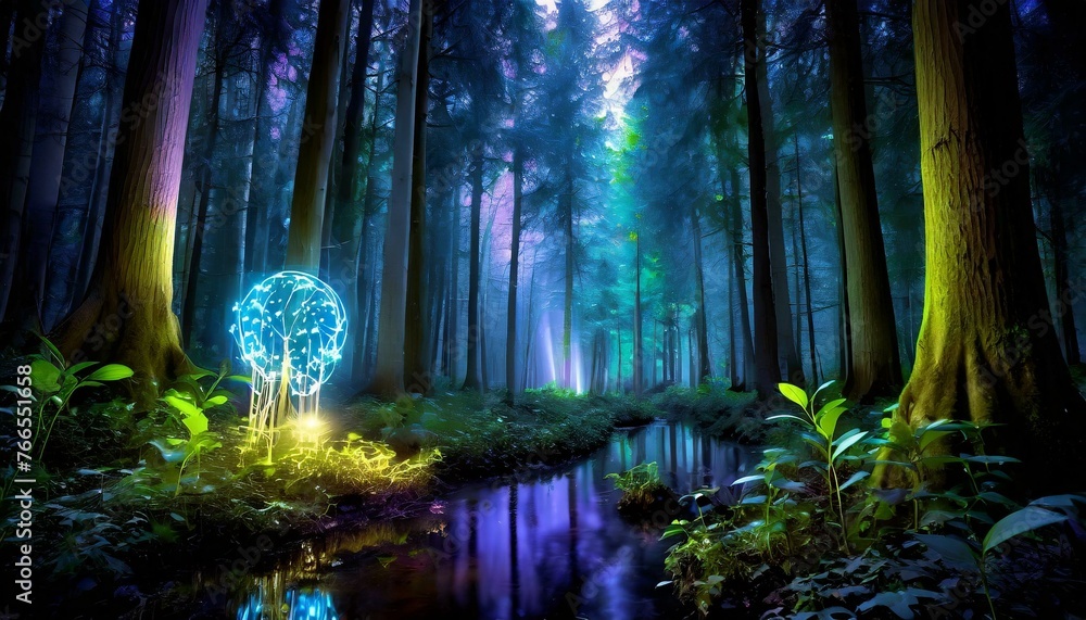 Plant based sentient artificial intelligence in a forest Ai Generated