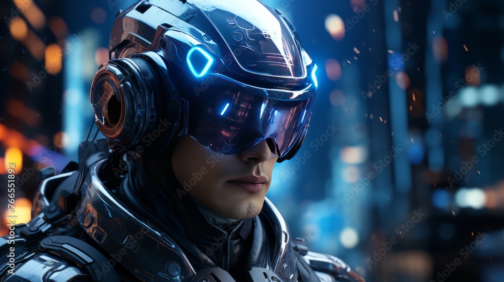 A woman in a space suit with a blue helmet and goggles A woman in a space suit with a blue helmet and goggles