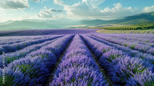 Lavender Field With Mountains Background