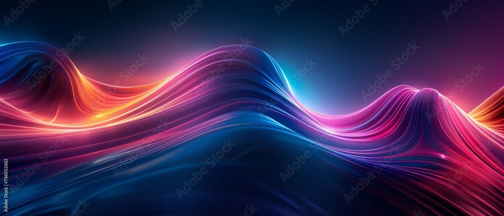 Obraz premium Retro waves and sunrise gradient wallpaper, blending seamlessly into psychedelic swirls with a neon glow