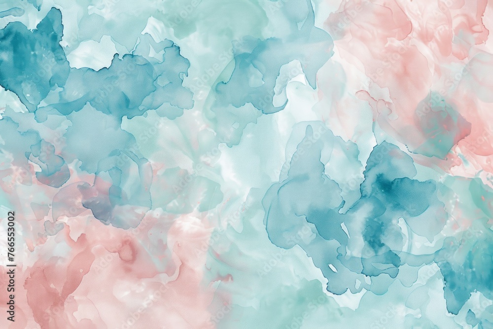 abstract watercolor paint texture background design. soft pastel hues, blush pink, teal, sky blue, mint green, blending together in liquid fluid organic shape.
 - obrazy, fototapety, plakaty 