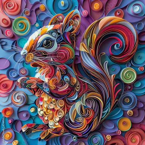 Squirrel abstract doodle in vivid colors  3D art 