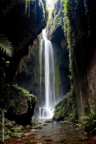 Charming mountain waterfall