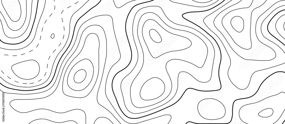  Abstract topographic map patterns, topography line map. The black on white contours topography stylized height of the lines. cotour map and line terrain path. Linear graphics. Vector illustration. - obrazy, fototapety, plakaty 
