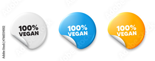 100 percent vegan tag. Price tag sticker with offer message. Organic bio food sign. Vegetarian product symbol. Sticker tag banners. Discount label badge. Vector