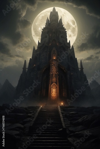 Gothic dark castle under the moon