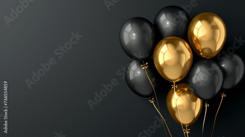 Black and Gold Balloons on Black Background
