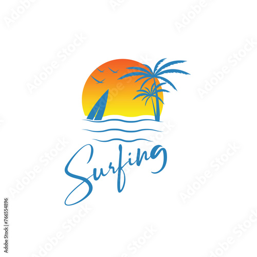 Surfing logo and emblems for Surf Club or shop Logo Design Inspiration Vector © Nur