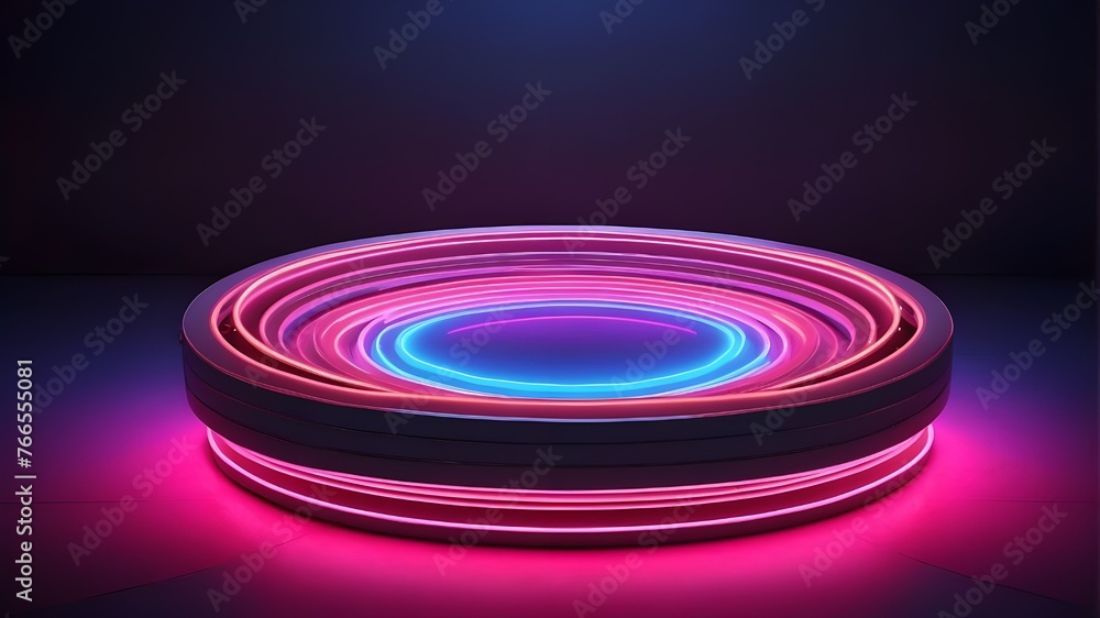 dazzling neon circle with a fake space and platform dazzling neon circle with a fake space and platform