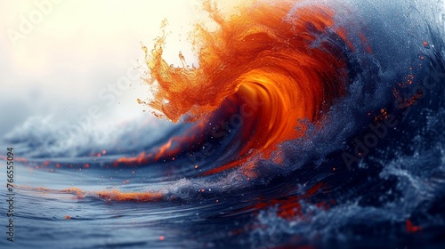 Orange and Blue Wave in the Ocean photo