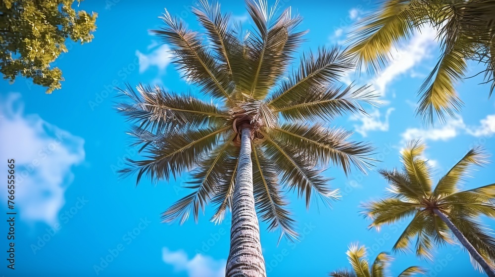 Coconut palm tree against blue sky with white clouds. Nature background Coconut palm tree against blue sky with white clouds. Nature background