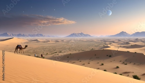 Vast Arid Desert Golden Sand Dunes Endless Hori