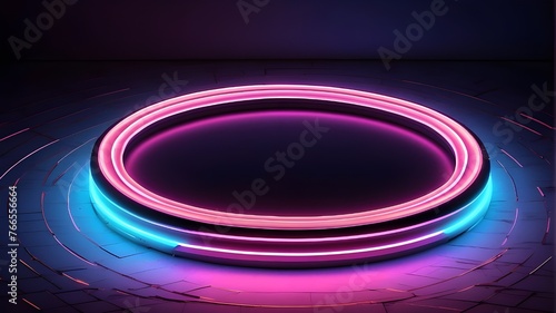 dazzling neon circle with a fake space and platform