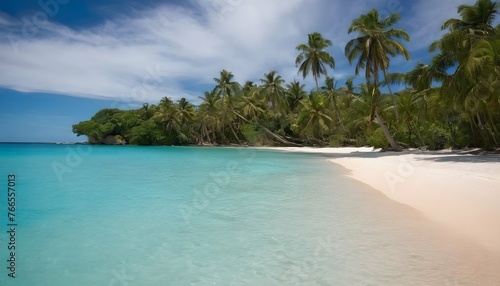 Tranquil Tropical Beach With Palm Trees And Turqu photo