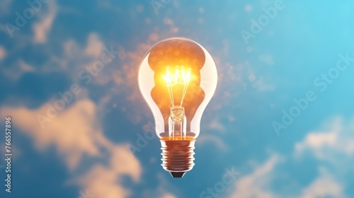 Burning lightbulb on dark blue background.