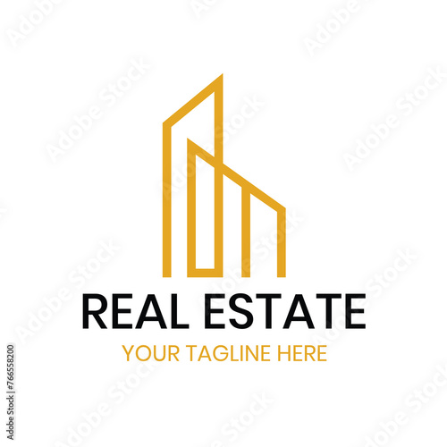 Real Estate Logo Vector. Logo Design Template for Property Real Estate Company. Modern Logo Illustration with House Icon in Yellow Colours. (ID: 766558200)