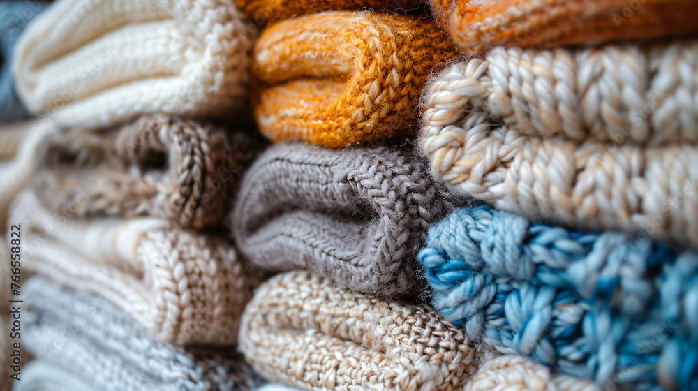 Elegant Array of Woolen Throws and Hand-Knit Sweaters. Premium Wool Craftsmanship and Texture Detail Elegant Array of Woolen Throws and Hand-Knit Sweaters. Premium Wool Craftsmanship and Texture Detail
