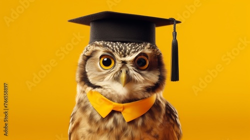 Wallpaper Mural Owl with graduation cap on yellow background. Education concept. Copy space. Torontodigital.ca