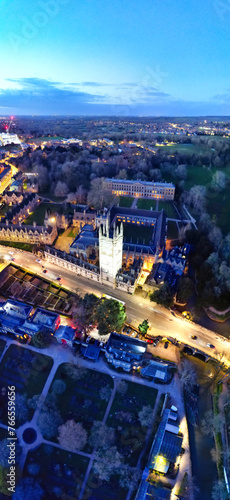 High Angle Panoramic View of Illuminated Historical Oxford Central City of England at Night. England United kingdom. March 23rd, 2024