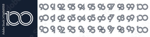 collection of creative number 90 to 100 logo designs. abstract number design vector illustration