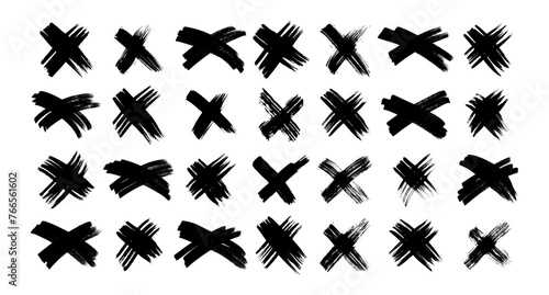 Set of black brush cross symbols
