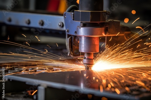 The Intricate Dance of Sparks as a Plasma Cutter Slices Through Metal in an Industrial Environment