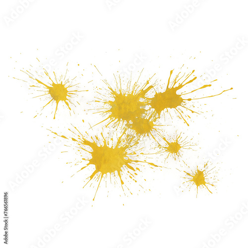 Abstract yellow color painting illustration - watercolor splashes or stain - Transparent Background 