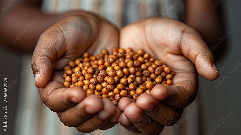 girl's hands holding out grains, child development, close-up. girl's hands holding out grains, child development, close-up.