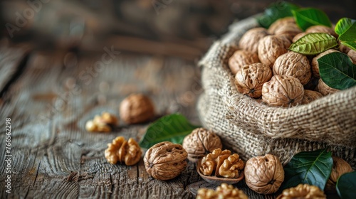 A Sack of Nuts on a Wooden Table