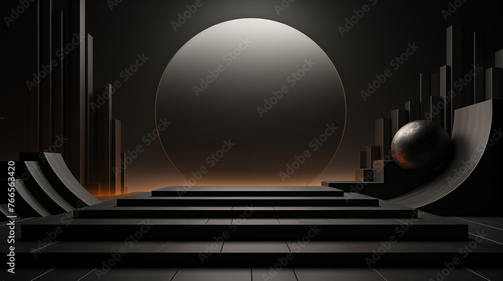 Black podium for product display on black background. 3D rendering illustration
Black podium for product display on black background. 3D rendering illustration