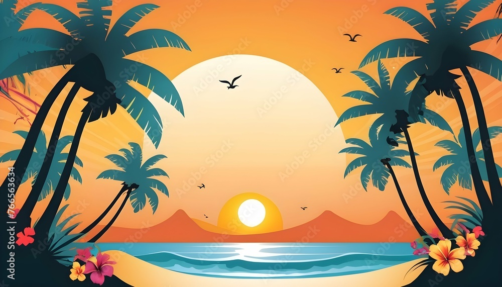 Style Vector Illustration In A Tropical Beach P Upscaled 3